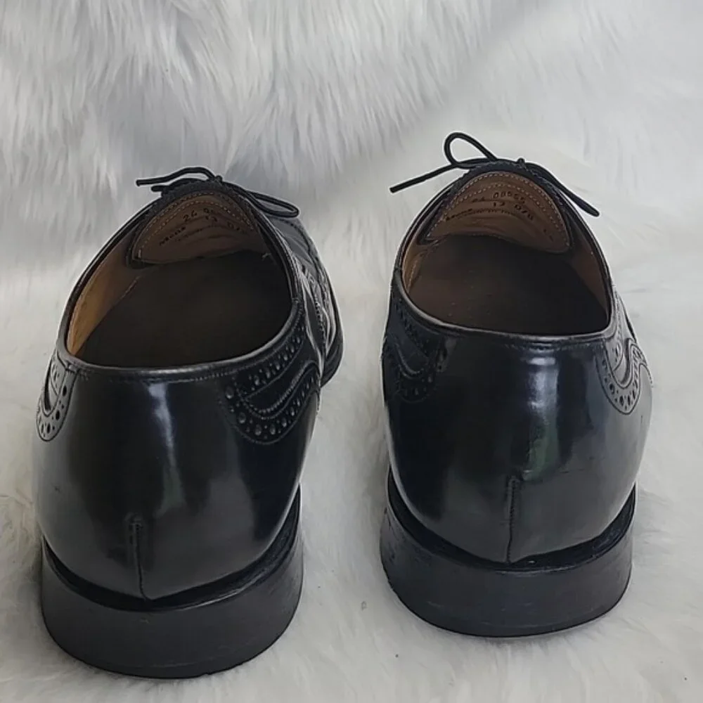 JOHNSTON & MURPHY Black Leather Wingtip Lace Up Oxford Office Formal Shoes 13D/B